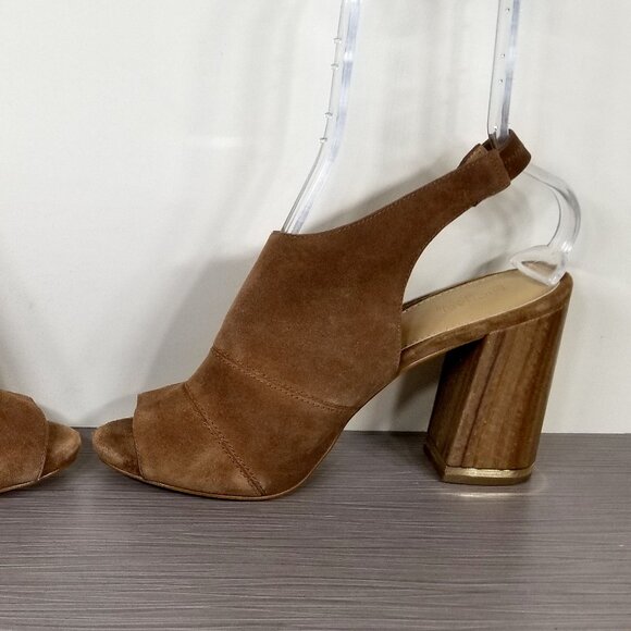 Michael Kors Peep Toe Slingback Heels, Brown Suede, Womens Size 9.5 M - Picture 8 of 11
